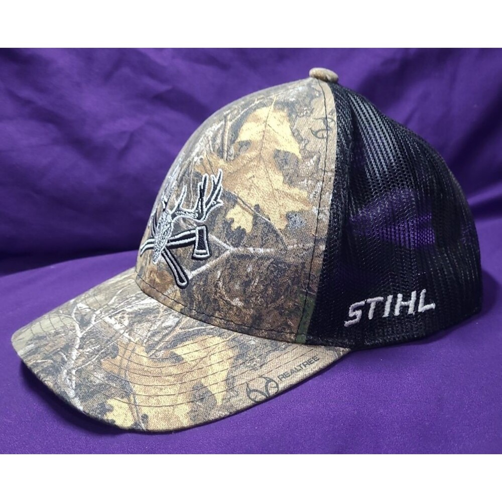 STIHL Outfitters Realtree Camo Deer Skull Axe Hat Snapback Baseball Cap Mens